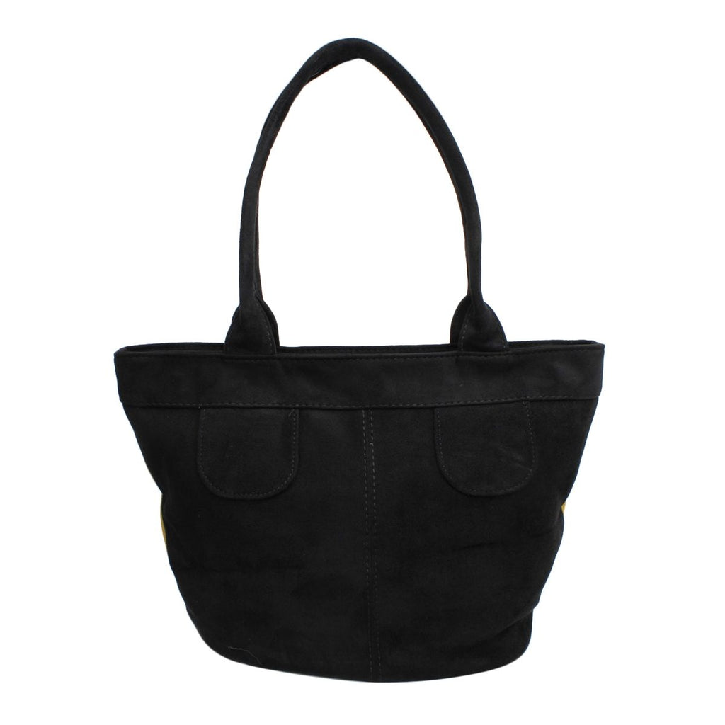 Fashion Handbag Yellow Suede Tote Bag with Black Trim Shoulder Purse Stylish Chic