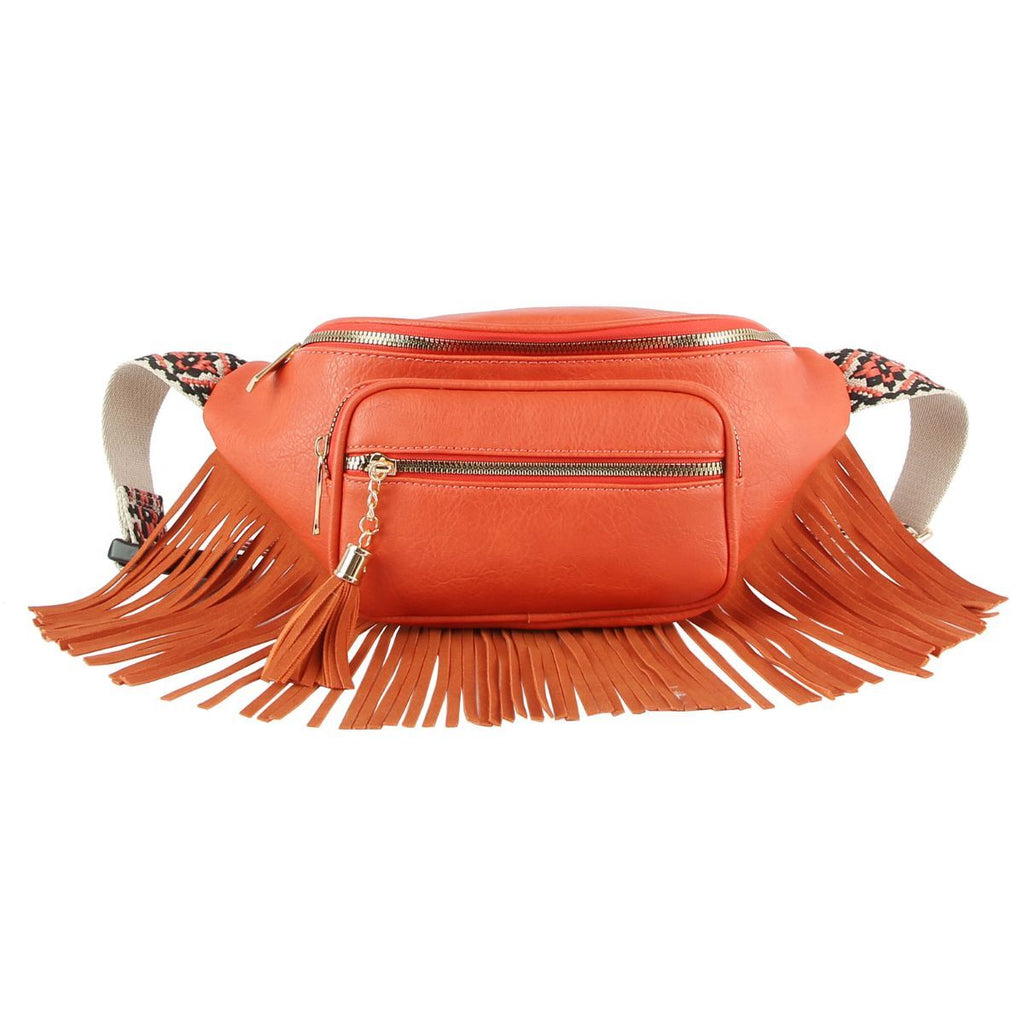 Fashion Fanny Pack with Orange Fringe – Trendy Casual Accessory