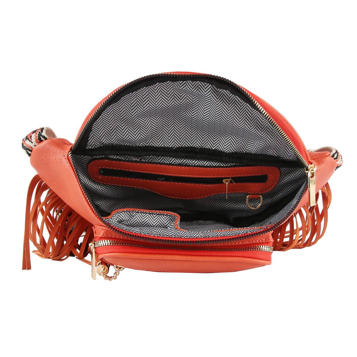 Fashion Fanny Pack with Orange Fringe – Trendy Casual Accessory