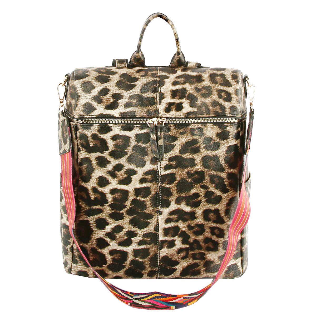 Fashion Backpack Purse Leopard Print Stylish Square Design