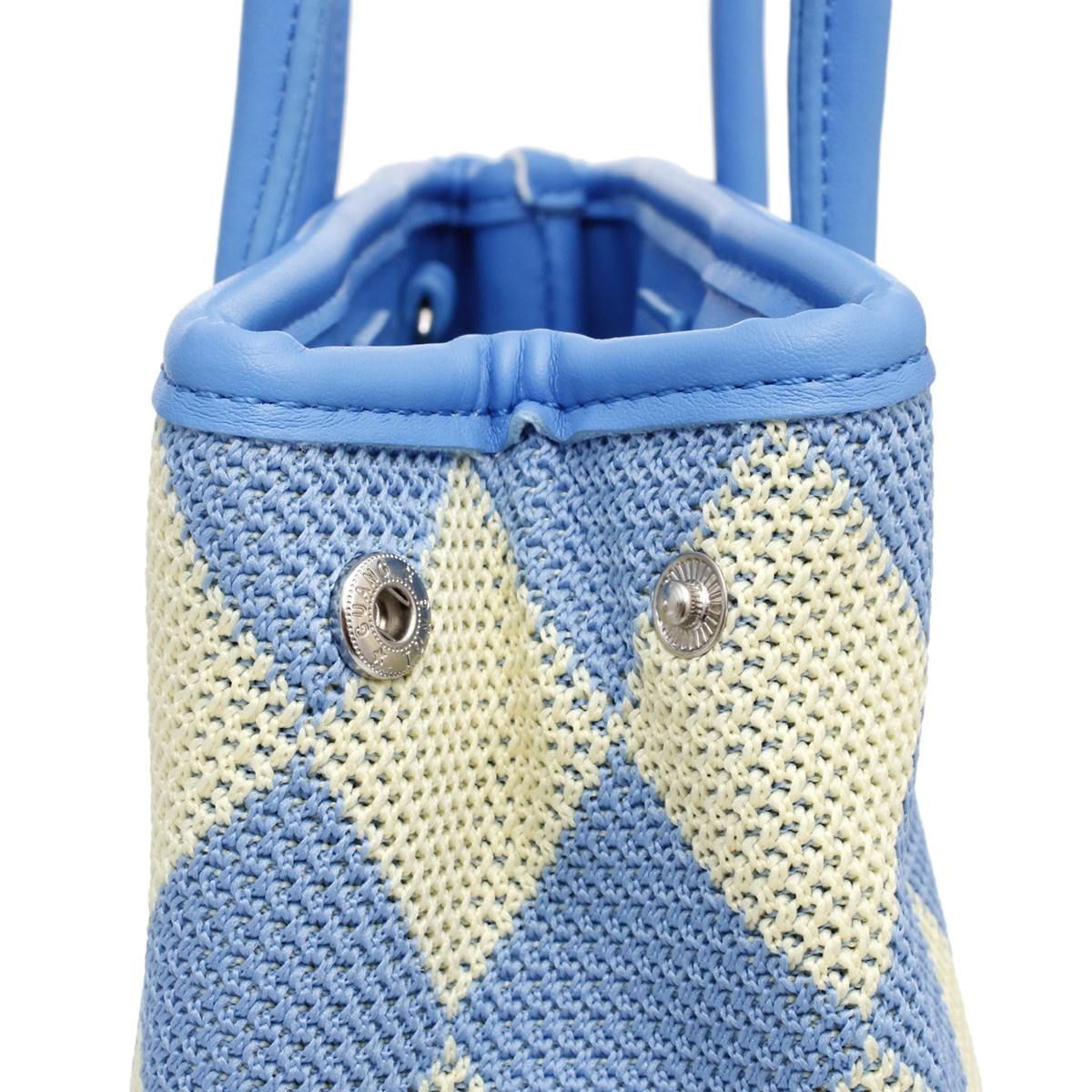 Fashion Handbag Top Handle Blue Harlequin Detail Square Stylish Statement Bag