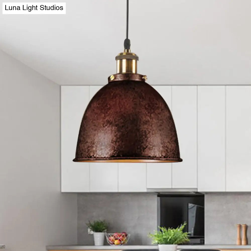 DecorBites™ Lonie - Antique Antique Style Dome Pendant Lamp 1 Light Wrought Iron Hanging Light Fixture with Cord in Black/Rust