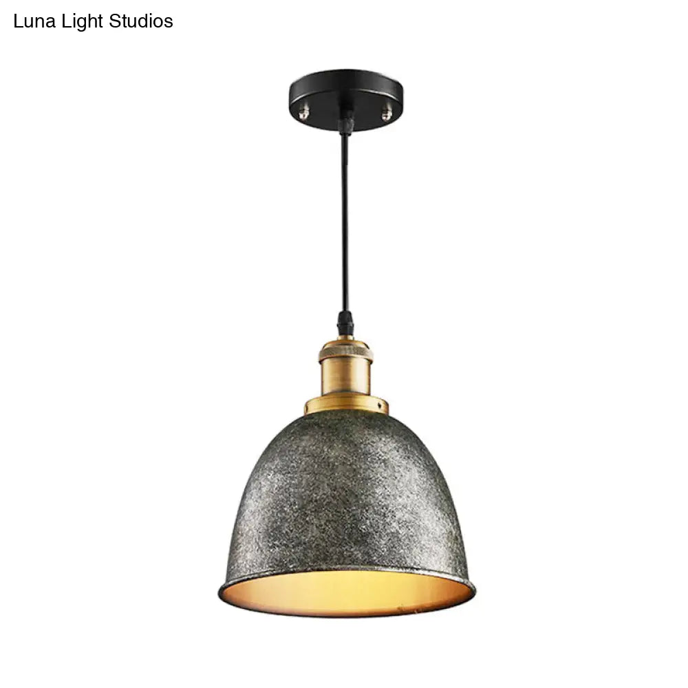DecorBites™ Lonie - Antique Antique Style Dome Pendant Lamp 1 Light Wrought Iron Hanging Light Fixture with Cord in Black/Rust