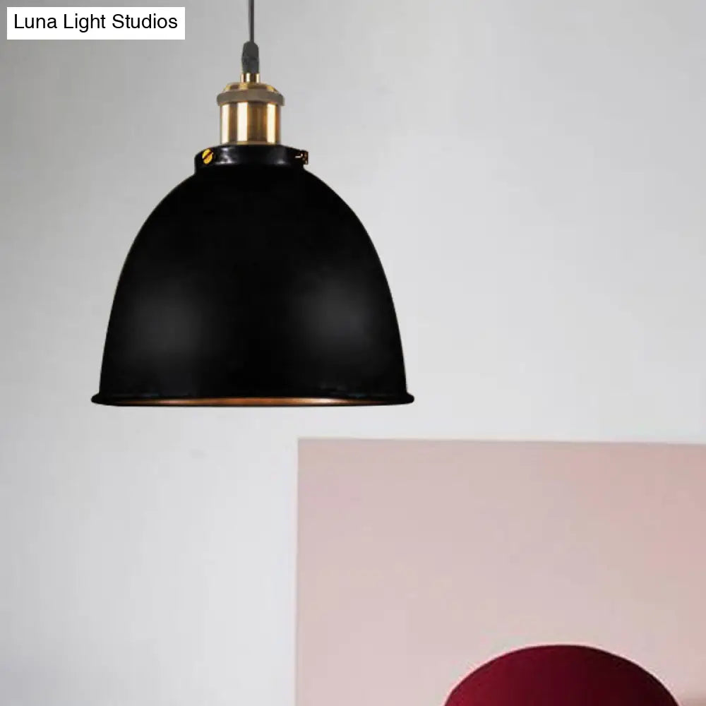 DecorBites™ Lonie - Antique Antique Style Dome Pendant Lamp 1 Light Wrought Iron Hanging Light Fixture with Cord in Black/Rust