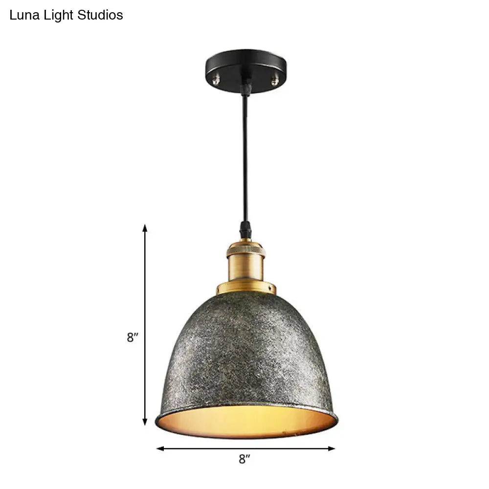 DecorBites™ Lonie - Antique Antique Style Dome Pendant Lamp 1 Light Wrought Iron Hanging Light Fixture with Cord in Black/Rust
