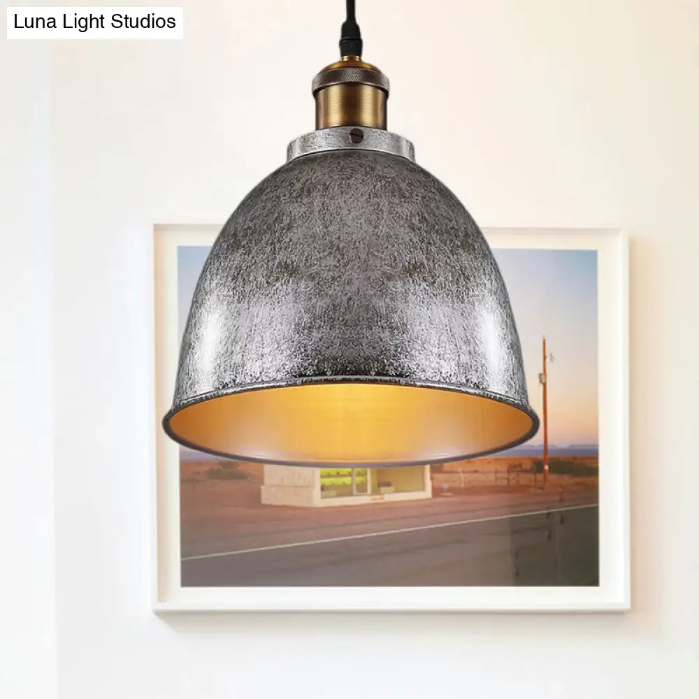 DecorBites™ Lonie - Antique Antique Style Dome Pendant Lamp 1 Light Wrought Iron Hanging Light Fixture with Cord in Black/Rust