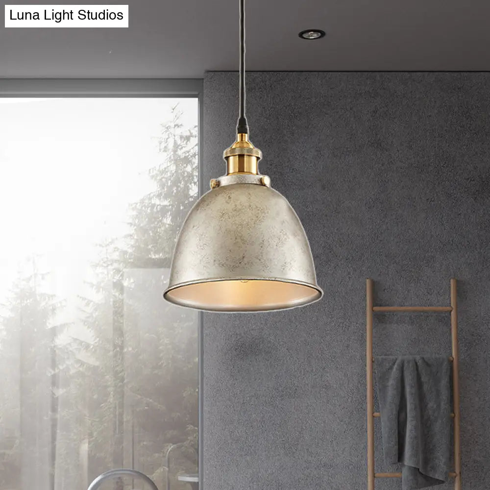DecorBites™ Lonie - Antique Antique Style Dome Pendant Lamp 1 Light Wrought Iron Hanging Light Fixture with Cord in Black/Rust