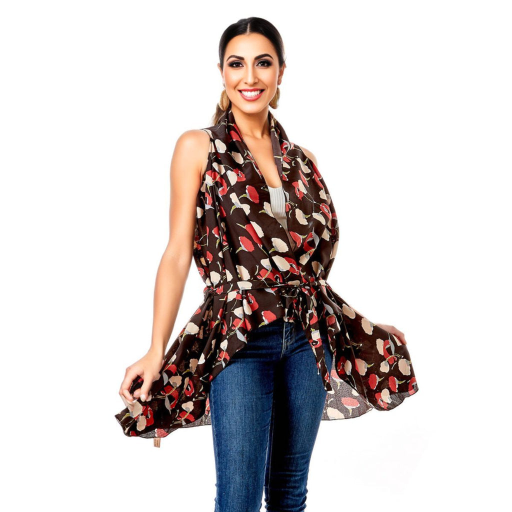 Women’s Black Floral Vest Cover Up Stylish Casual Layered Top
