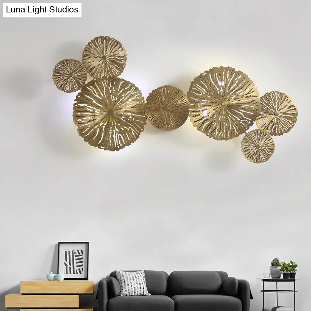 DecorBites™ Lotus Leaf Etched Brass Wall Sconce - Metal Art Deco Stairs Lamp