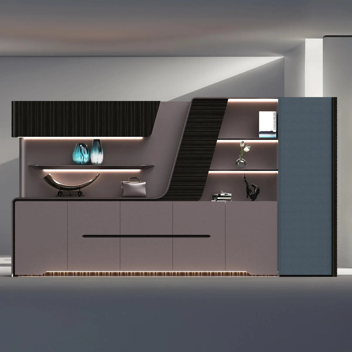 Velor · Modern Office Shelves w/ Lighting & Storage