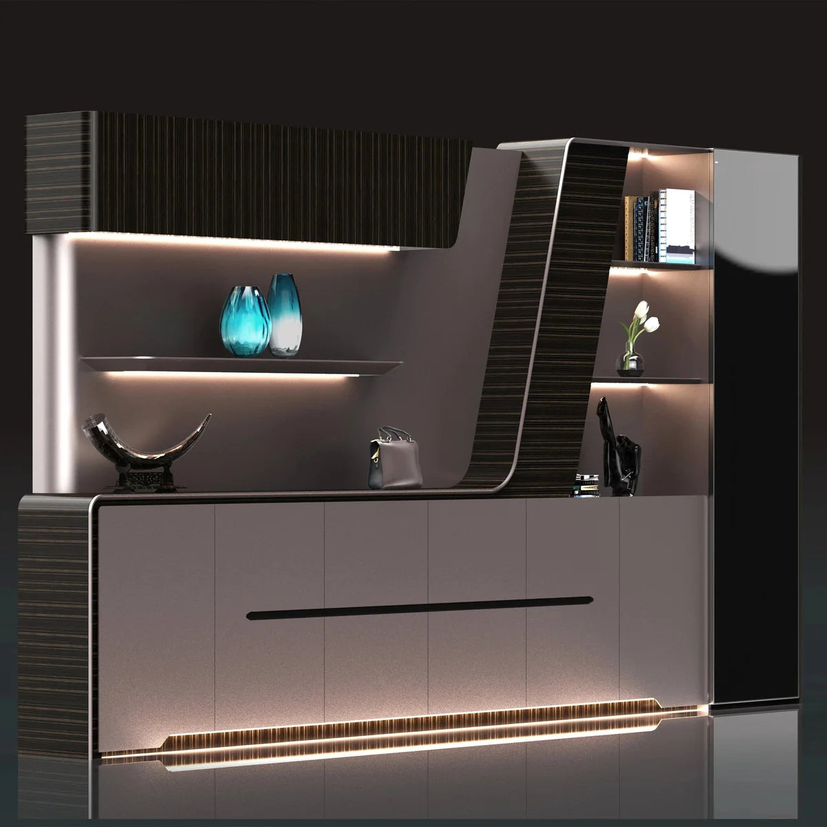 Velor · Modern Office Shelves w/ Lighting & Storage