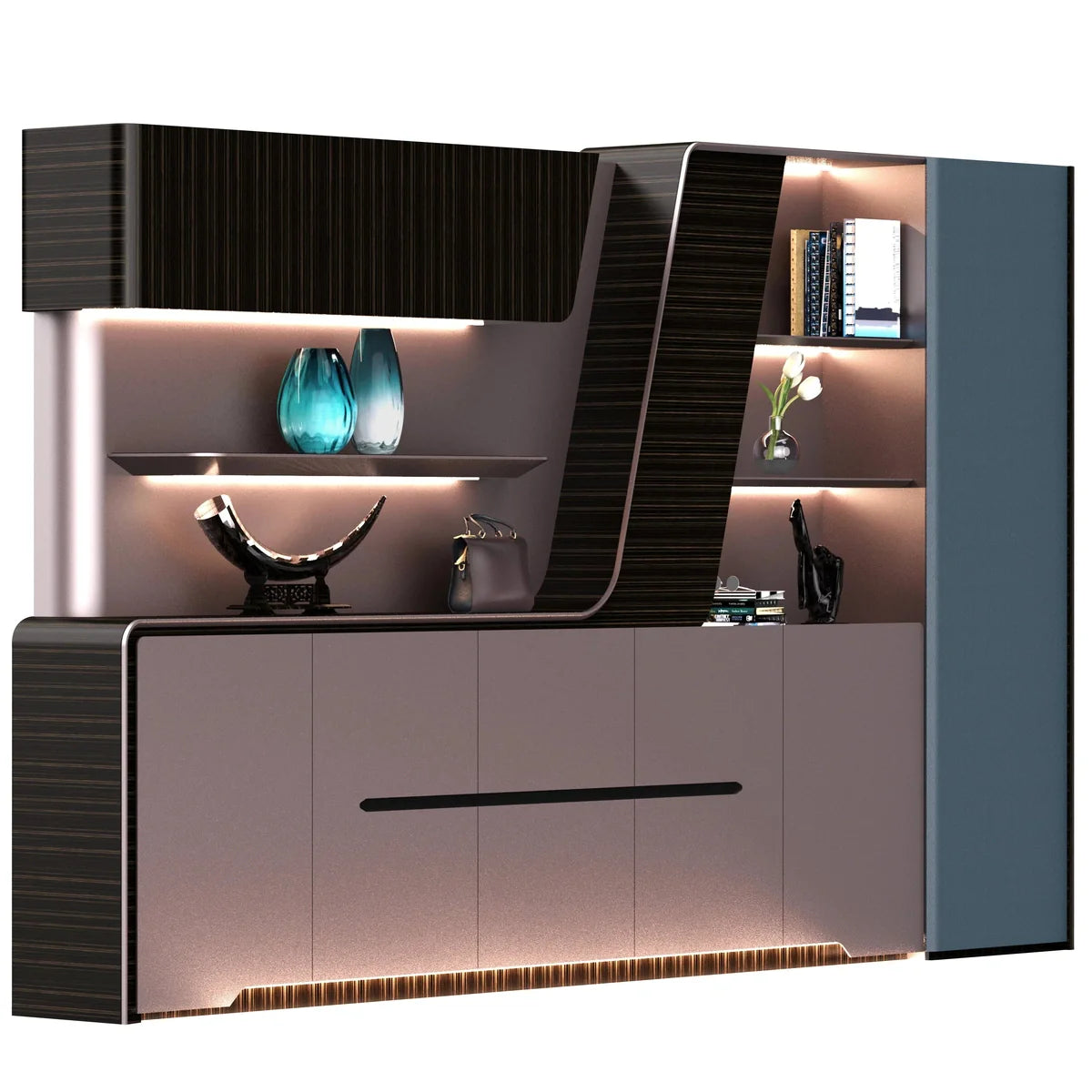 Velor · Modern Office Shelves w/ Lighting & Storage