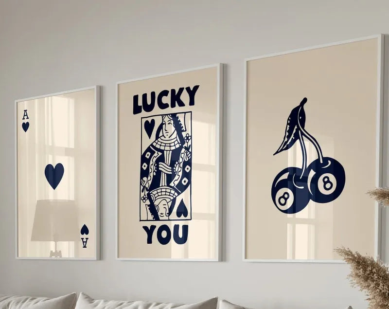 DecorBites™ "Lucky You Retro Wall Art Posters Set"