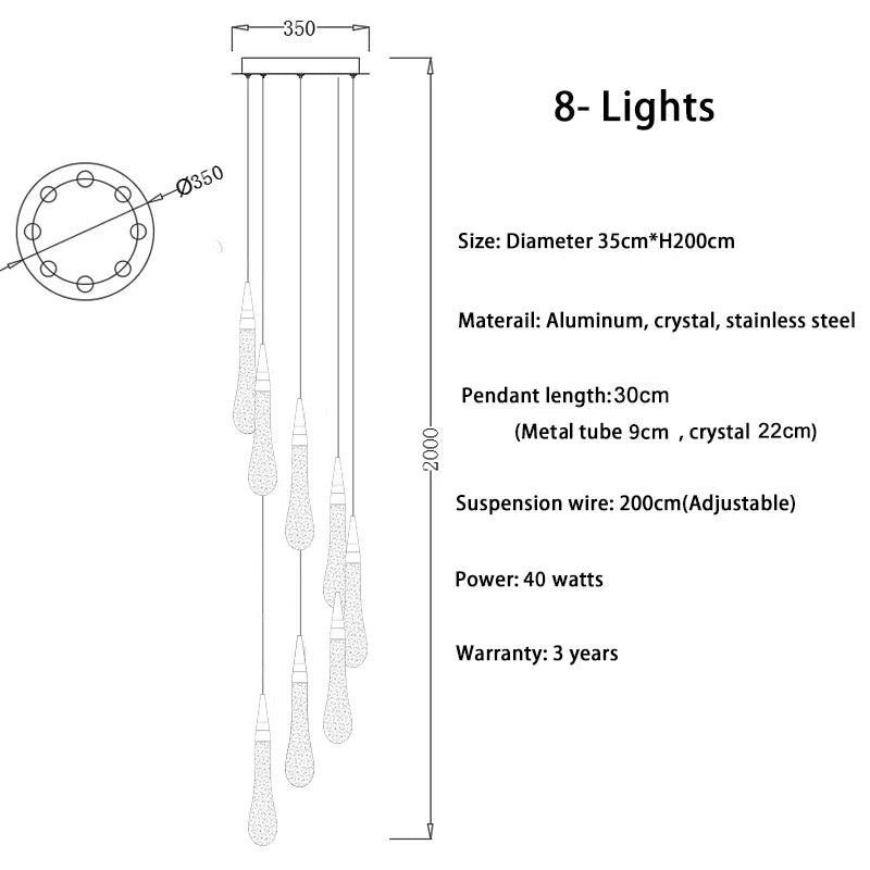 DecorBites™ Luxurious Gold Crystal Chandelier for Staircase