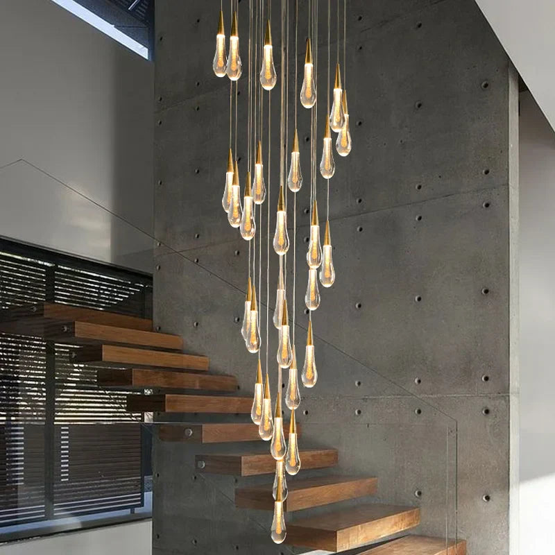 DecorBites™ Luxurious Gold Crystal Chandelier for Staircase