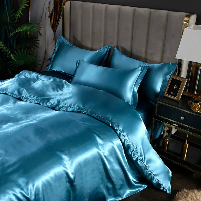 DecorBites™ Luxurious Silk Bedding Set: Sheets, Duvet, Pillowcase