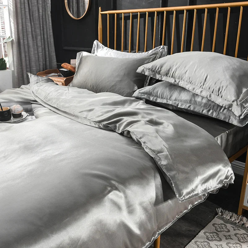 DecorBites™ Luxurious Silk Bedding Set: Sheets, Duvet, Pillowcase