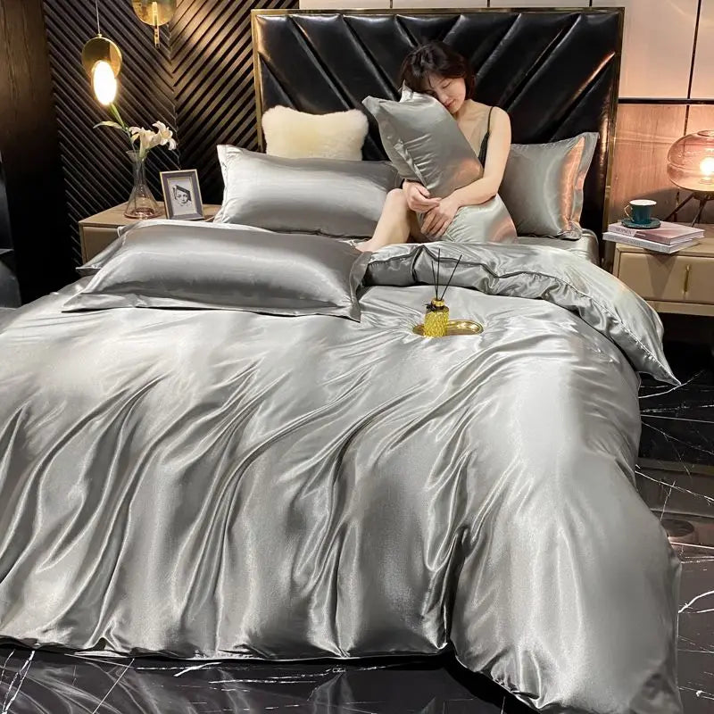 DecorBites™ Luxurious Silk Bedding Set with Duvet Cover & Pillowcases