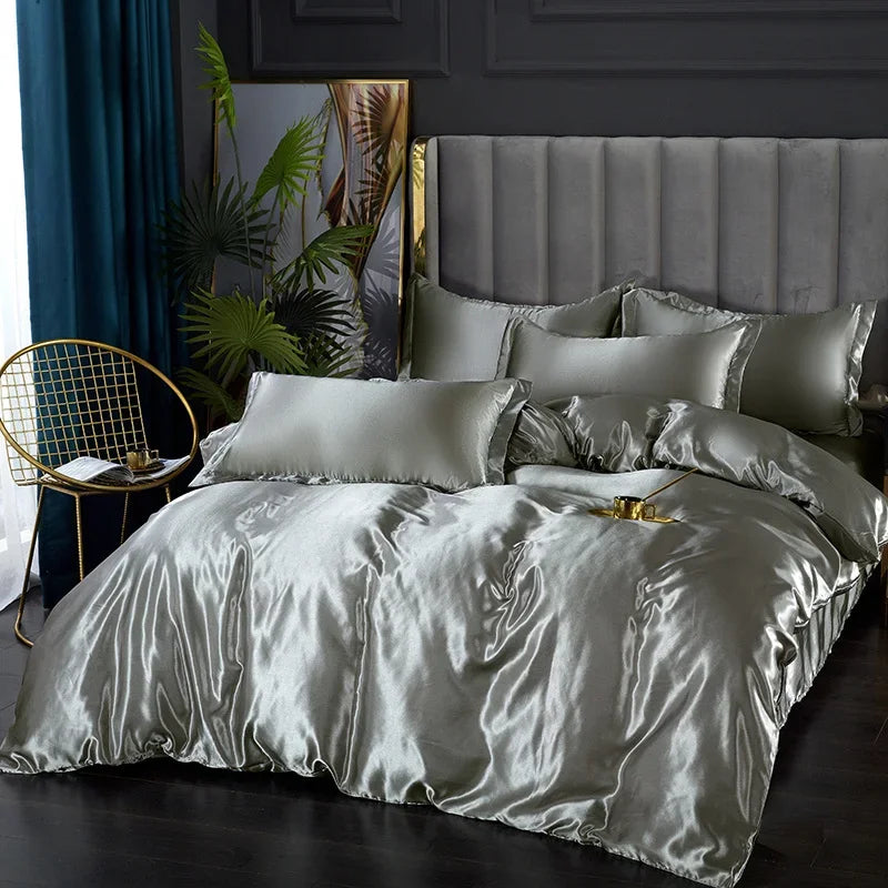 DecorBites™ Luxurious Solid Color Silk Bedding Set