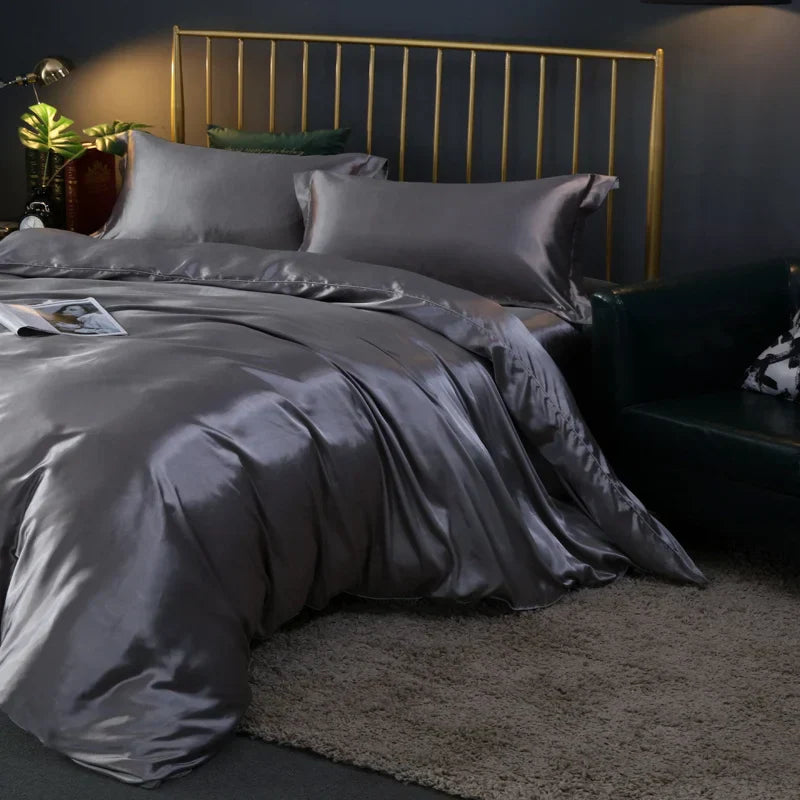 DecorBites™ Luxurious Solid Color Silk Bedding Set - King/Queen/Twin