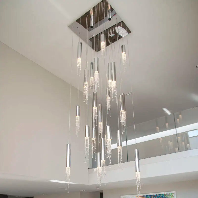DecorBites™ Luxury Chrome Crystal LED Chandelier for Staircase