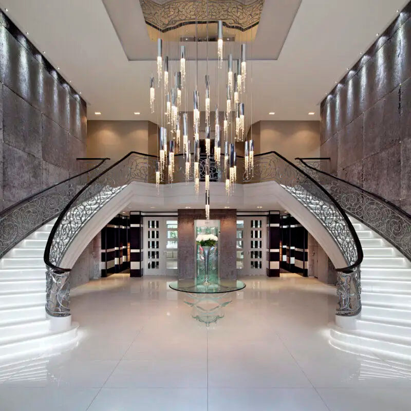 DecorBites™ Luxury Chrome Crystal LED Chandelier for Staircase