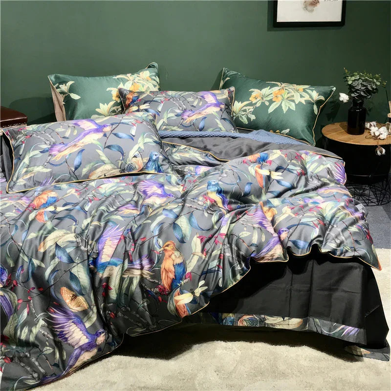 DecorBites™ Luxury Egyptian Cotton Bedding Set - Flamingo & Leaf