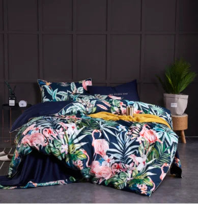 DecorBites™ Luxury Egyptian Cotton Bedding Set: Flamingo Leaf