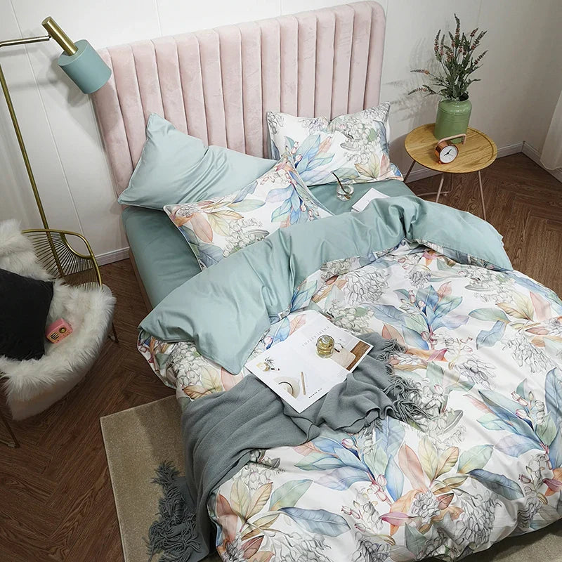DecorBites™ Luxury Egyptian Cotton Bedding Set: Flamingo Leaf