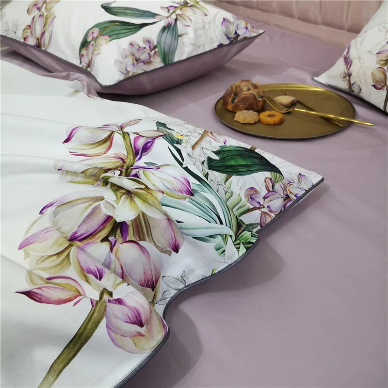 DecorBites™ Luxury Egyptian Cotton Bedding Set - Flamingo & Leaf
