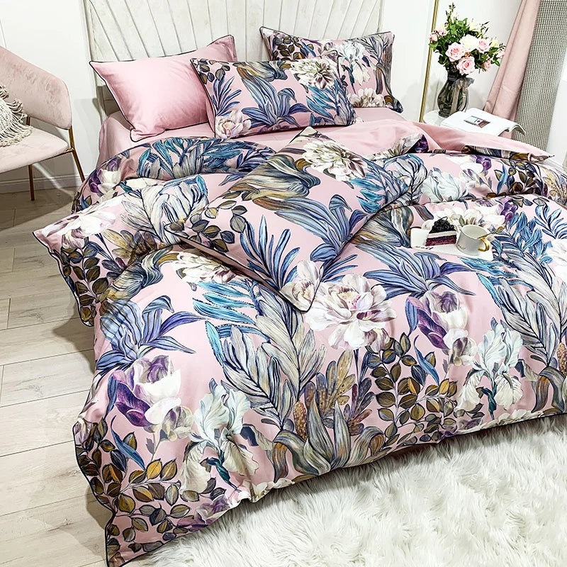 DecorBites™ Luxury Egyptian Cotton Bedding Set - Flamingo & Leaf
