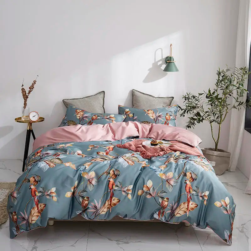 DecorBites™ Luxury Egyptian Cotton Bedding Set: Flamingo Leaf