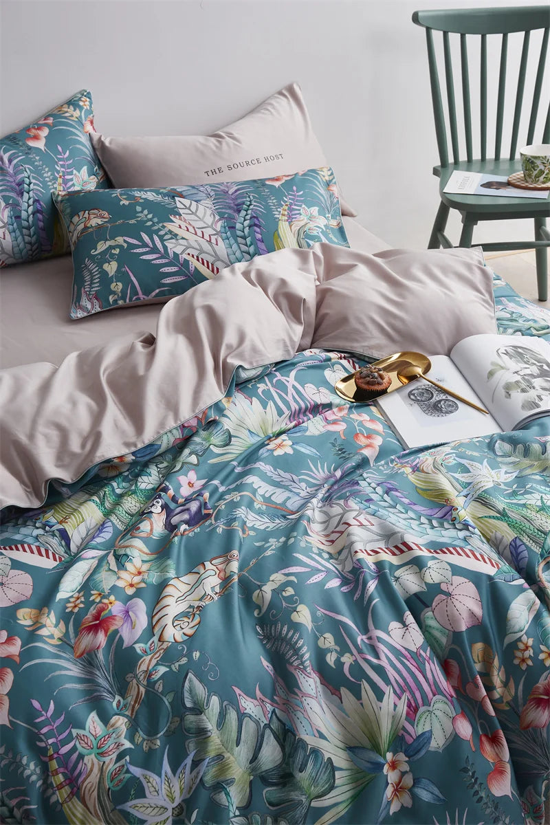 DecorBites™ Luxury Egyptian Cotton Bedding Set - Flamingo Leaf Theme