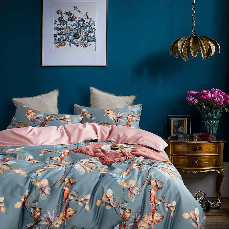 DecorBites™ Luxury Egyptian Cotton Bedding Set - Flamingo Leaf Theme