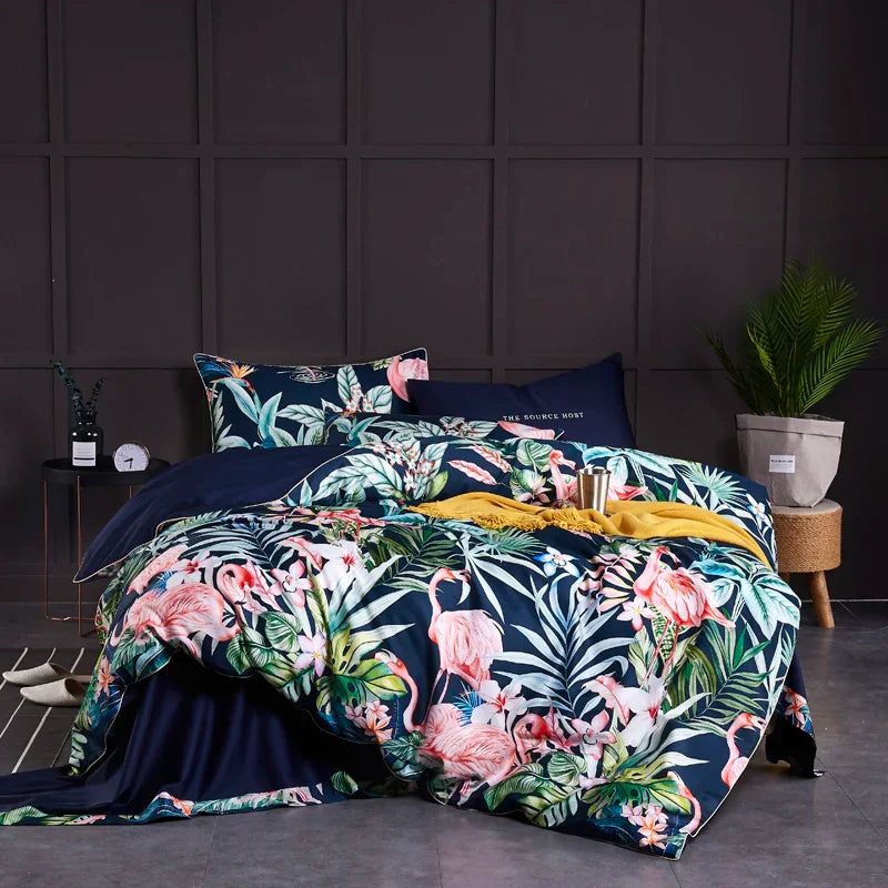 DecorBites™ Luxury Egyptian Cotton Bedding Set with Flamingo Leaf