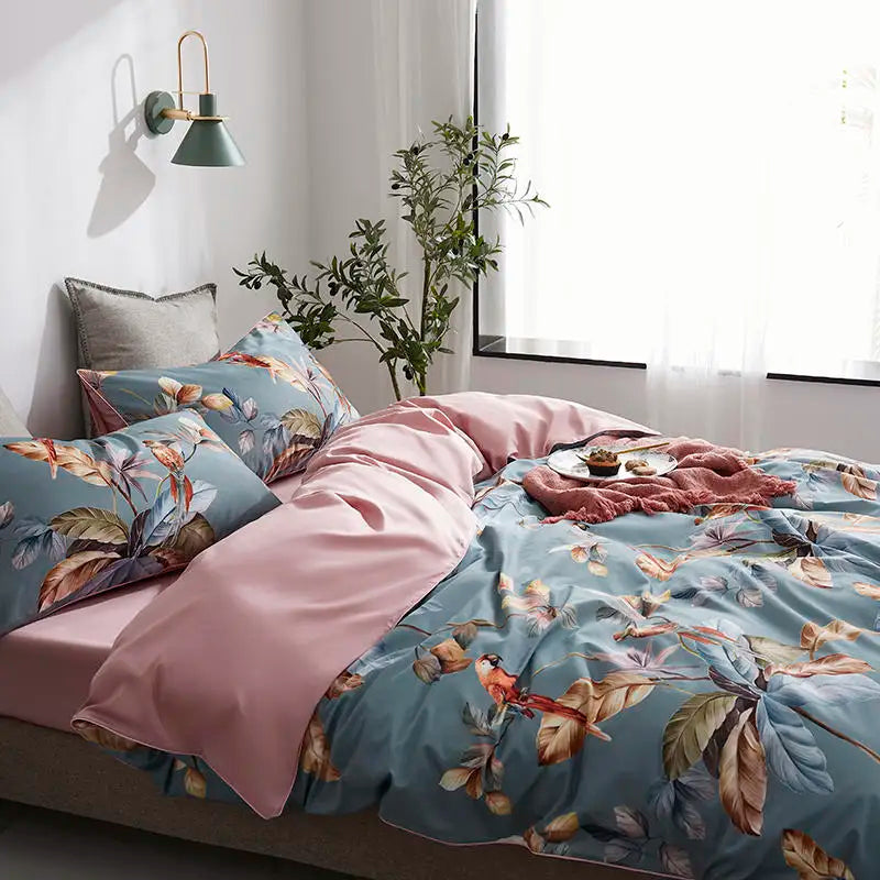DecorBites™ Luxury Egyptian Cotton Bedding Set with Flamingo Leaf Pattern