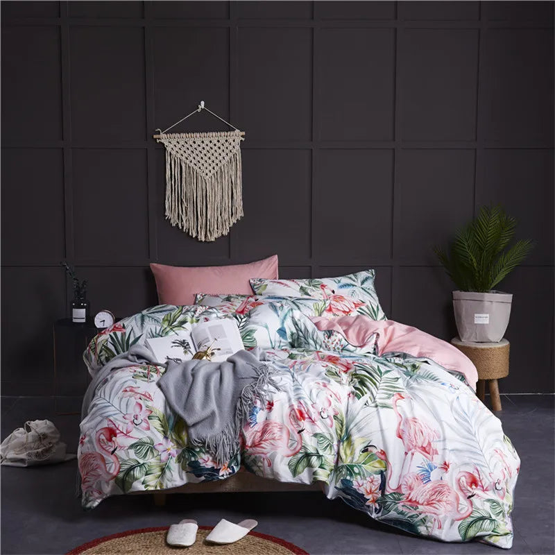 DecorBites™ Luxury Egyptian Cotton Bedding Set with Flamingo Print
