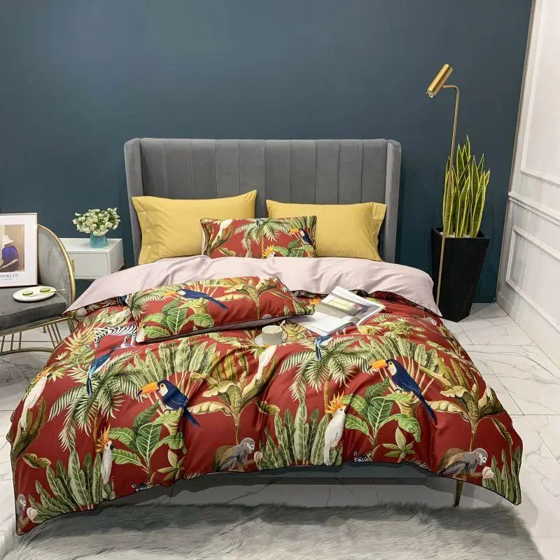 DecorBites™ Luxury Egyptian Cotton Flamingo Leaf Bedding Set