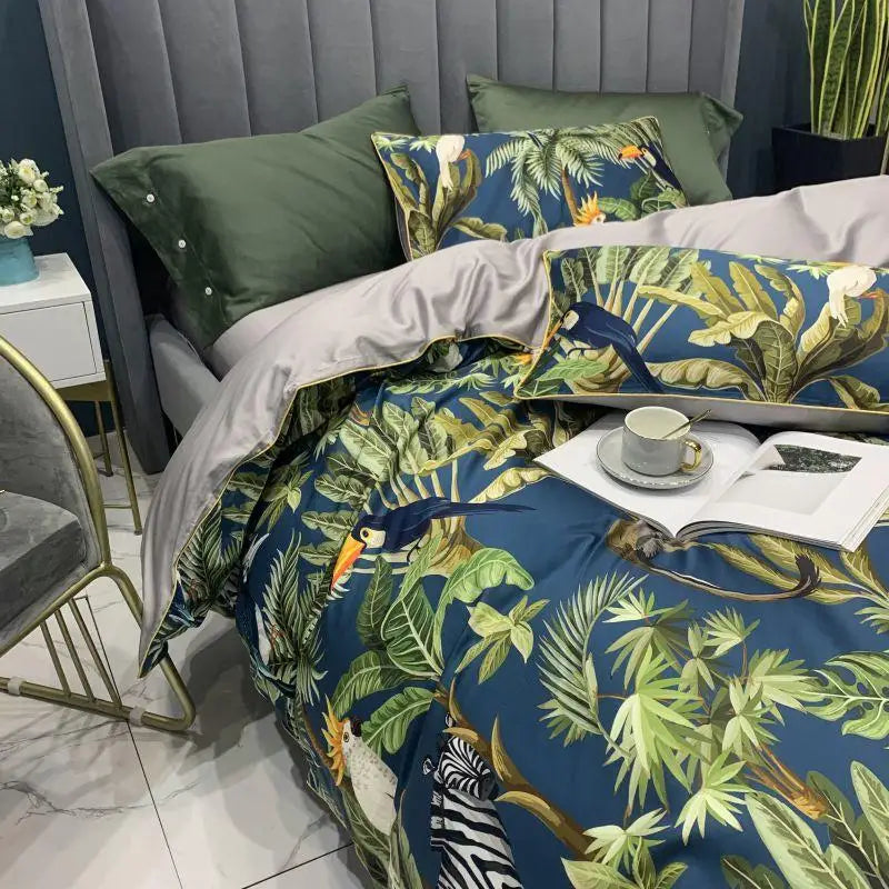 DecorBites™ Luxury Egyptian Cotton Flamingo Leaf Bedding Set