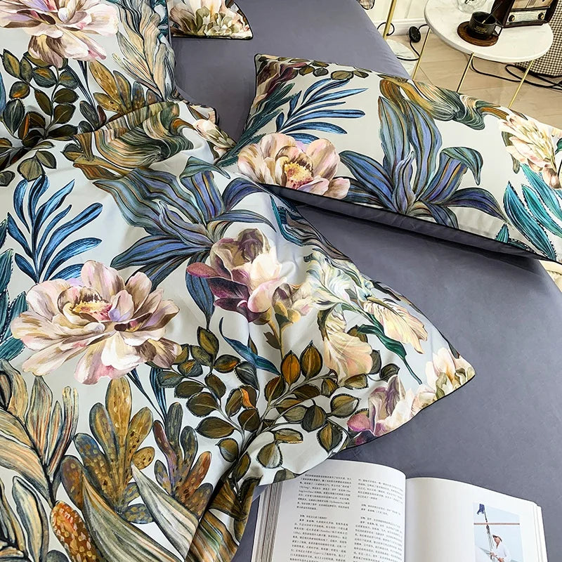 DecorBites™ Luxury Flamingo Leaf Bedding Set Queen King Size