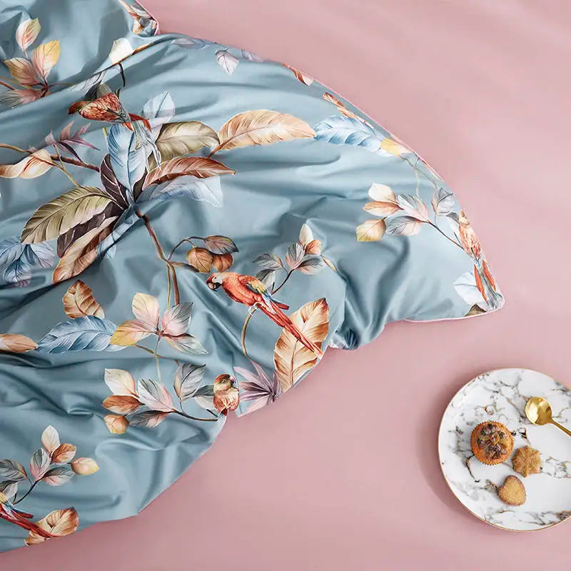 DecorBites™ Luxury Flamingo Leaf Bedding Set Queen King Size