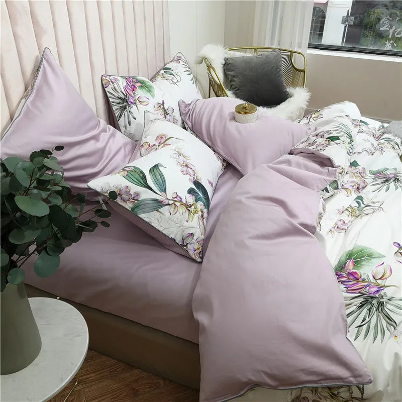 DecorBites™ Luxury Flamingo Leaf Bedding Set Queen King Size