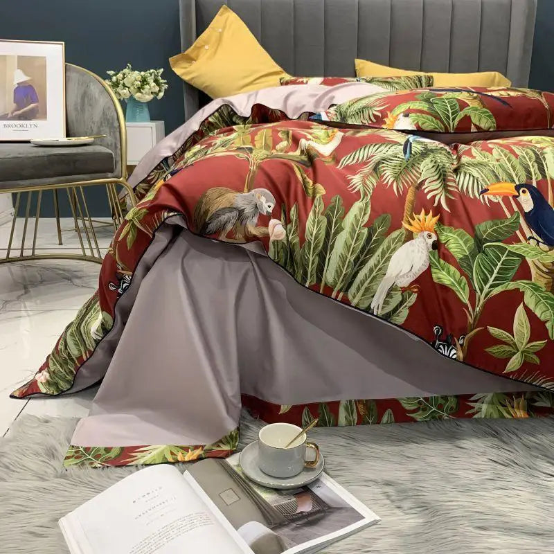 DecorBites™ Luxury Flamingo Leaf Bedding Set - Queen/King Size