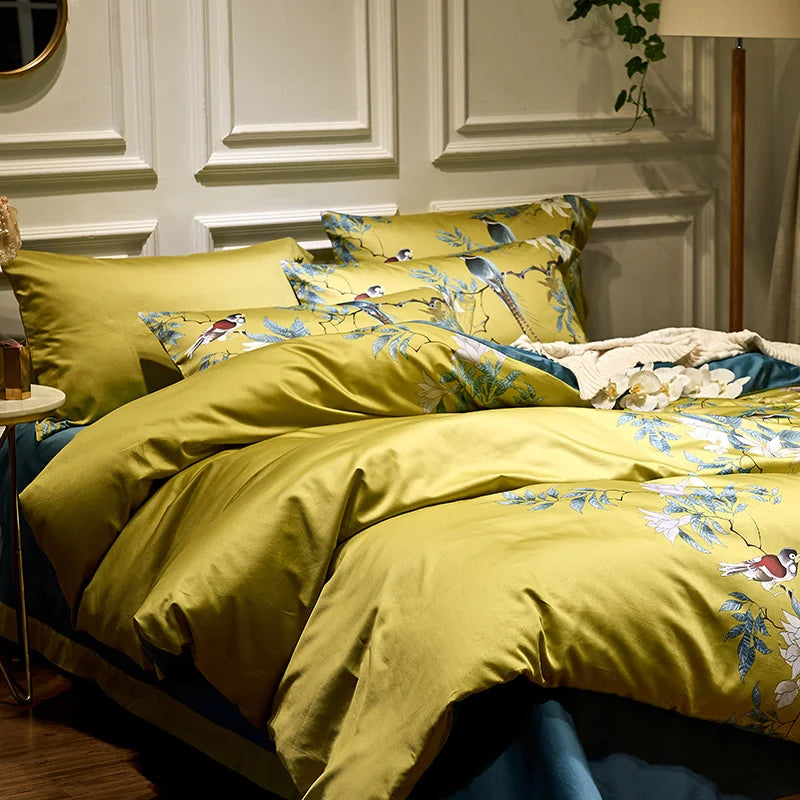 DecorBites™ Luxury Flamingo Leaf Bedding Set Queen King Size