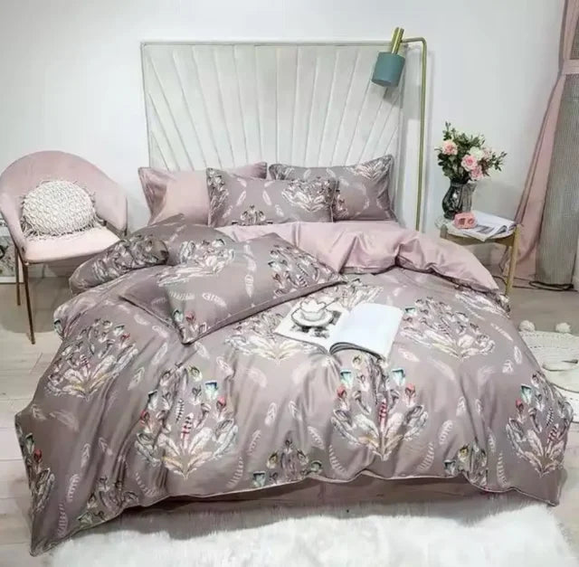 DecorBites™ Luxury Flamingo Leaf Bedding Set Queen King Size