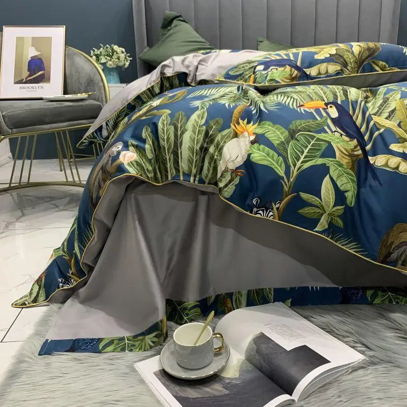 DecorBites™ Luxury Flamingo Leaf Bedding Set Queen King Size