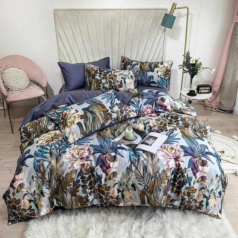 DecorBites™ Luxury Flamingo Leaf Bedding Set Queen King Size