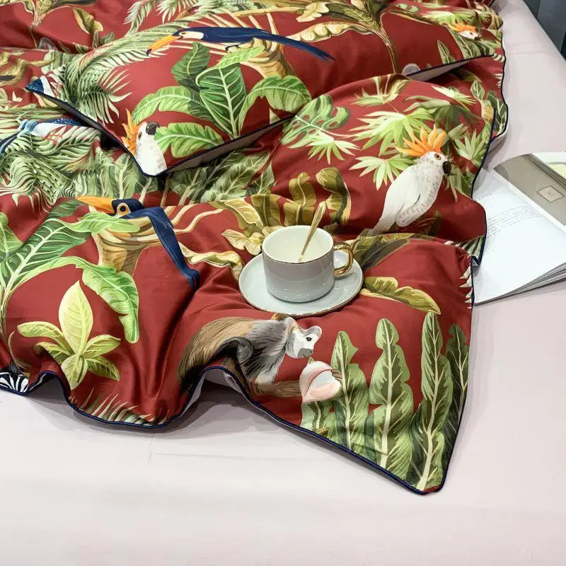 DecorBites™ Luxury Flamingo Leaf Bedding Set Queen King Size