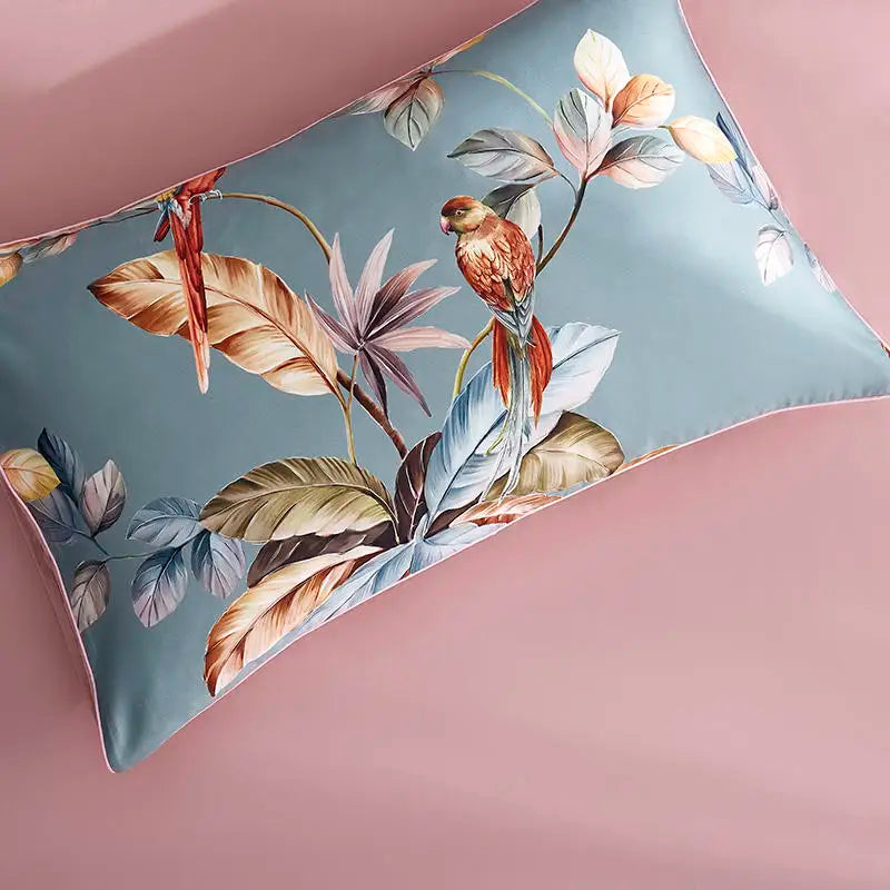 DecorBites™ Luxury Flamingo Leaf Bedding Set Queen King Size