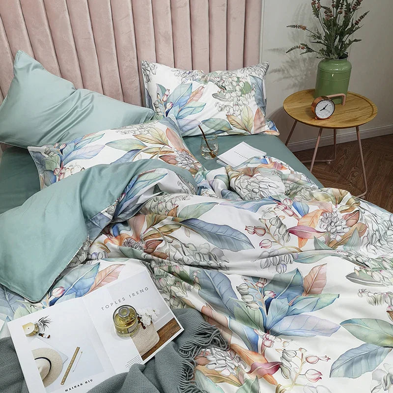 DecorBites™ Luxury Flamingo Leaf Bedding Set - Queen or King Size